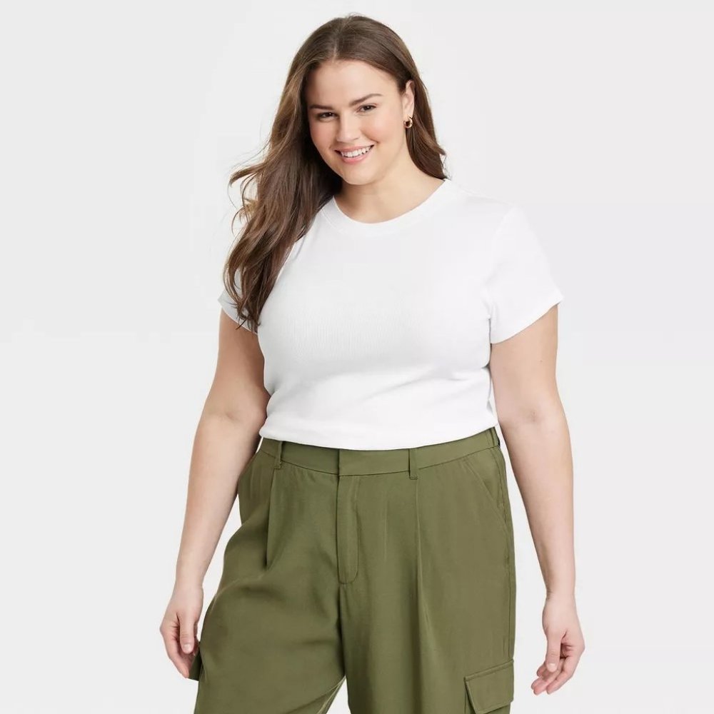 NWT A New Day Women's Short Sleeve Slim Fit Ribbed T-Shirt Size Large